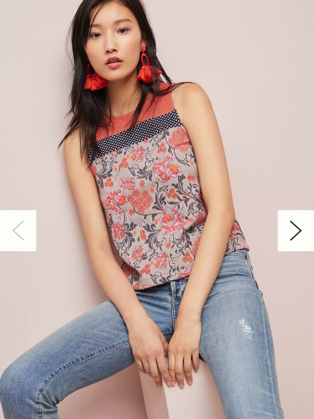 Anthropologie Coral and Navy Floral Mix-Print Camisole